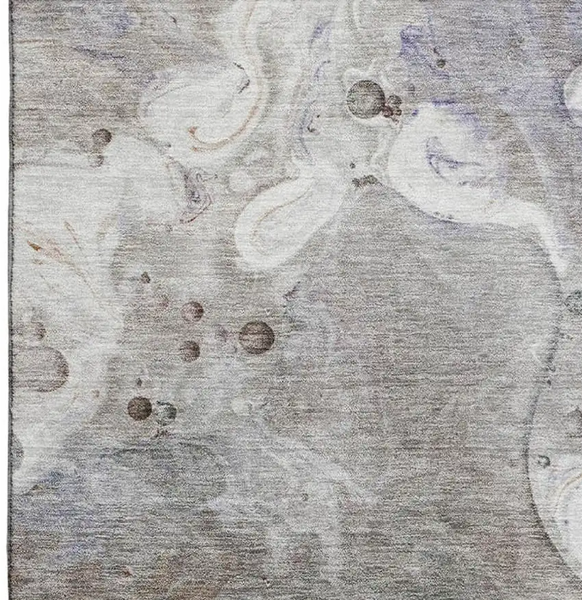 Khaki Beige And Purple Abstract Washable Area Rug With UV Protection Photo 3
