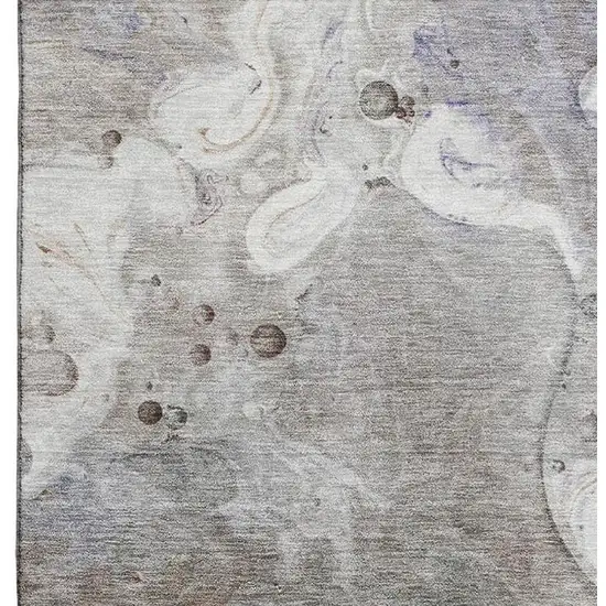 Khaki Beige And Purple Abstract Washable Area Rug With UV Protection Photo 4