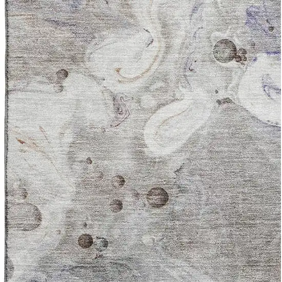 Khaki Beige And Purple Abstract Washable Area Rug With UV Protection Photo 3