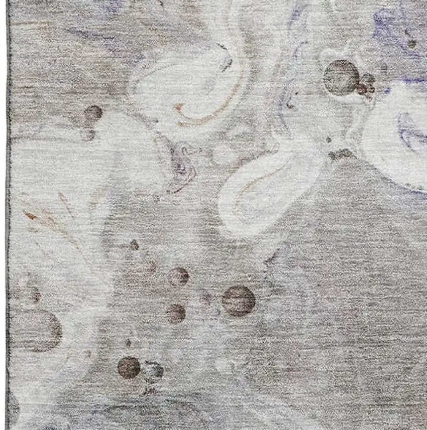 Khaki Beige And Purple Abstract Washable Area Rug With UV Protection Photo 3