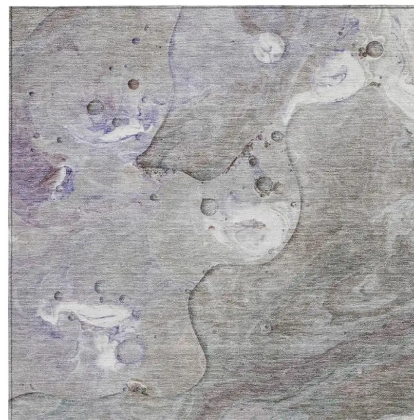 Khaki Beige And Purple Abstract Washable Indoor Outdoor Area Rug Photo 3
