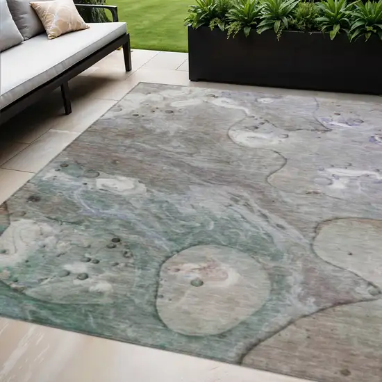 Khaki Beige And Purple Abstract Washable Indoor Outdoor Area Rug Photo 2