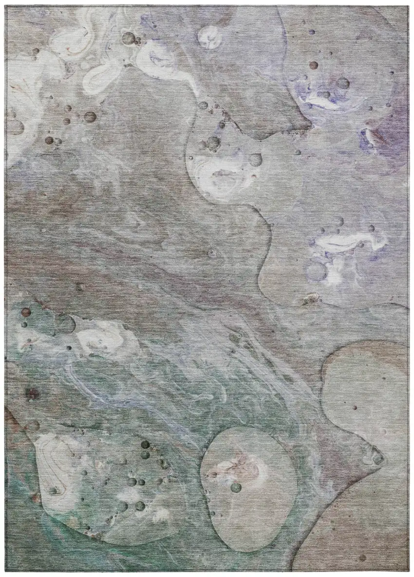 Khaki Beige And Purple Abstract Washable Indoor Outdoor Area Rug Photo 7