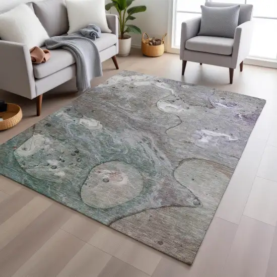 Khaki Beige And Purple Abstract Washable Indoor Outdoor Area Rug Photo 4