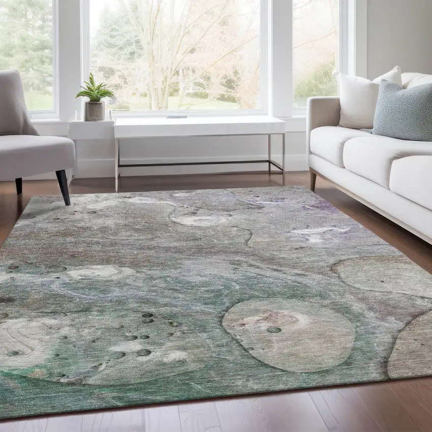 Khaki Beige And Purple Abstract Washable Indoor Outdoor Area Rug Photo 5