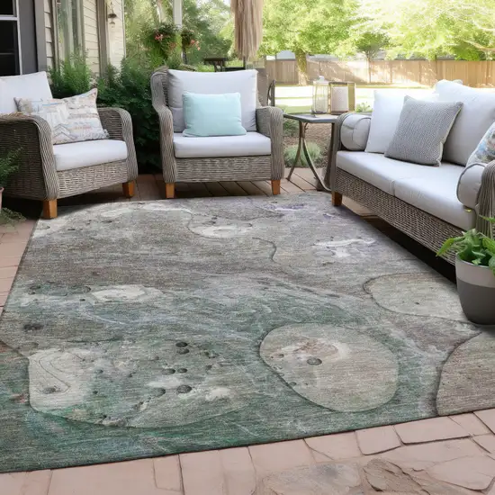 Khaki Beige And Purple Abstract Washable Indoor Outdoor Area Rug Photo 3