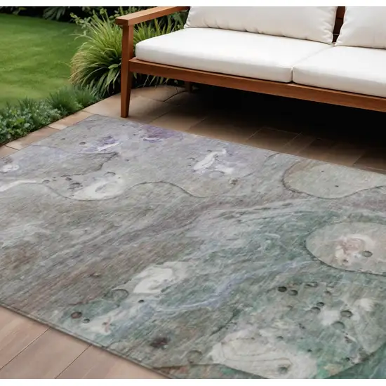 Khaki Beige And Purple Abstract Washable Indoor Outdoor Area Rug Photo 2