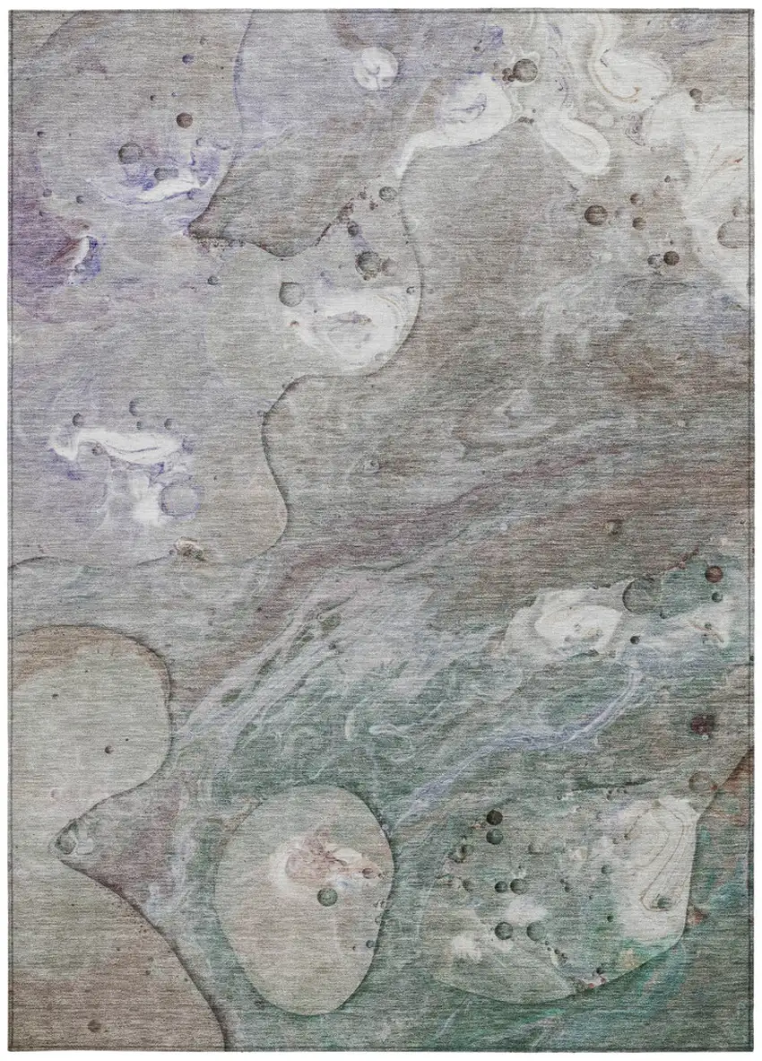 Khaki Beige And Purple Abstract Washable Indoor Outdoor Area Rug Photo 9