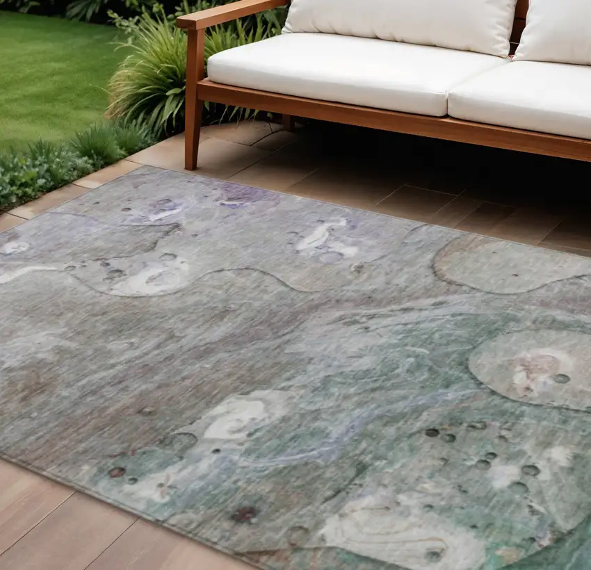 Khaki Beige And Purple Abstract Washable Indoor Outdoor Area Rug Photo 2