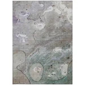 Photo of Khaki Beige And Purple Abstract Washable Indoor Outdoor Area Rug