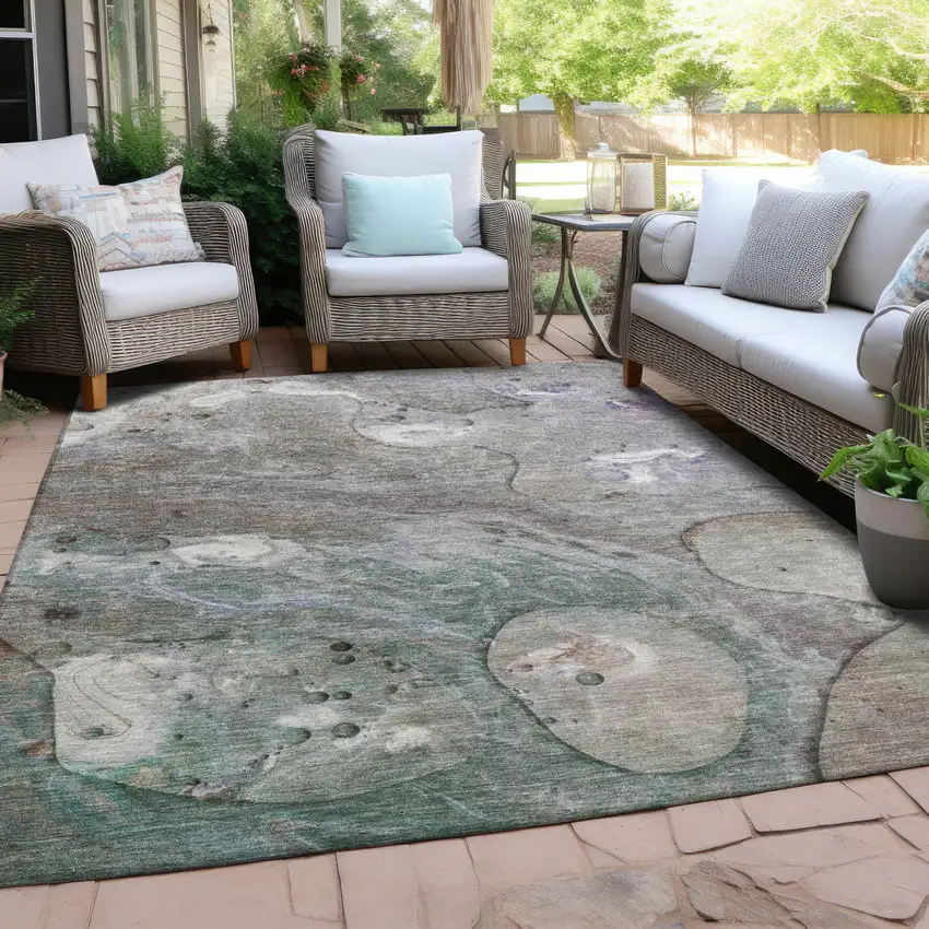 Khaki Beige And Purple Abstract Washable Indoor Outdoor Area Rug Photo 4