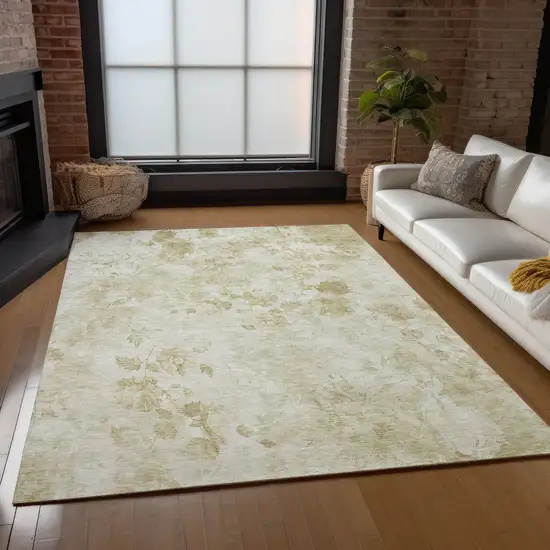 Khaki Beige And Tan Floral Washable Indoor Outdoor Area Rug Photo 8