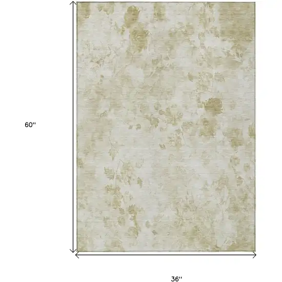 Khaki Beige And Tan Floral Washable Indoor Outdoor Area Rug Photo 7