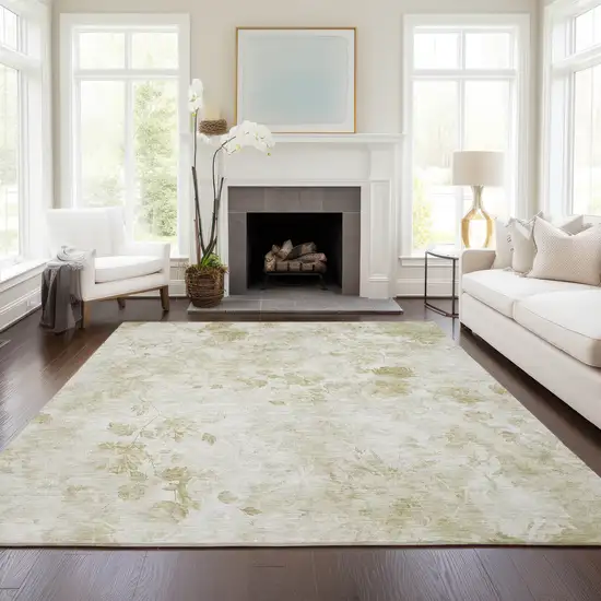 Khaki Beige And Tan Floral Washable Indoor Outdoor Area Rug Photo 7