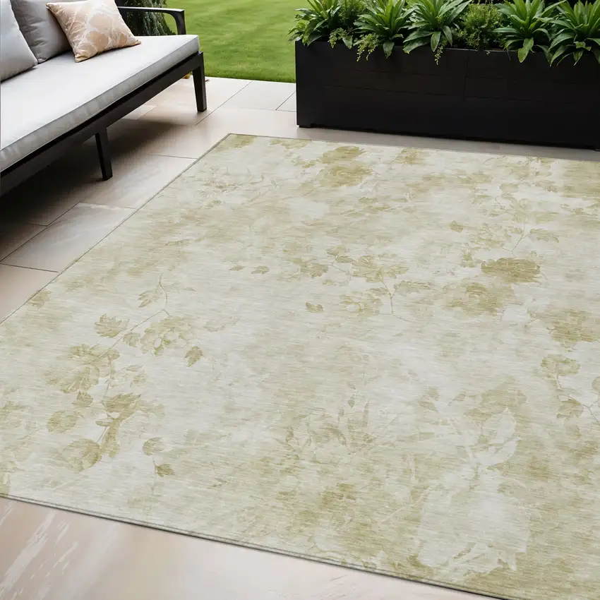 Khaki Beige And Tan Floral Washable Indoor Outdoor Area Rug Photo 1