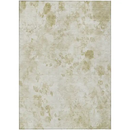 Khaki Beige And Tan Floral Washable Indoor Outdoor Area Rug Photo 1