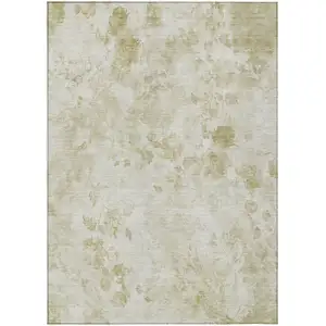 Photo of Khaki Beige And Tan Floral Washable Indoor Outdoor Area Rug