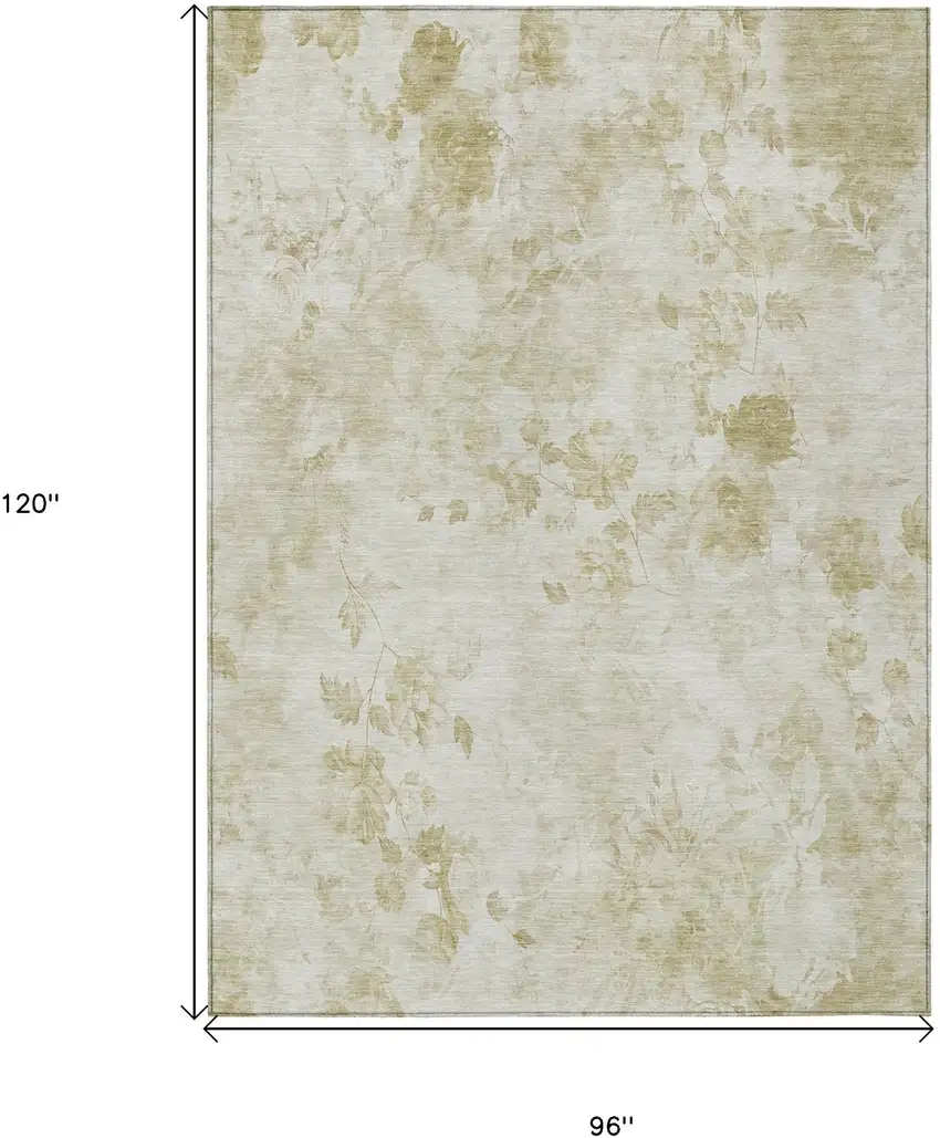 Khaki Beige And Tan Floral Washable Indoor Outdoor Area Rug Photo 7