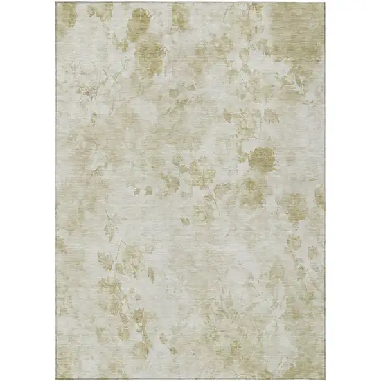 Khaki Beige And Tan Floral Washable Indoor Outdoor Area Rug Photo 1