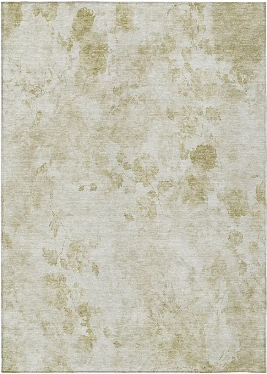 Khaki Beige And Tan Floral Washable Indoor Outdoor Area Rug Photo 1