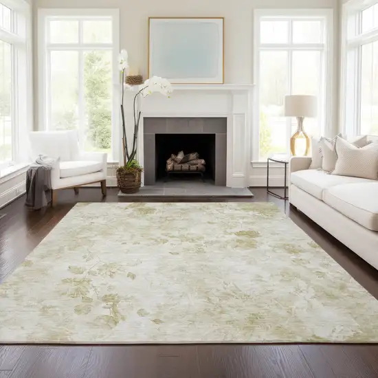 Khaki Beige And Tan Floral Washable Indoor Outdoor Area Rug Photo 8