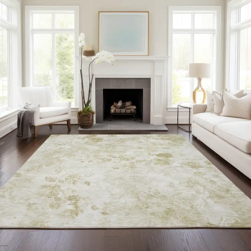 Khaki Beige And Tan Floral Washable Indoor Outdoor Area Rug Photo 8