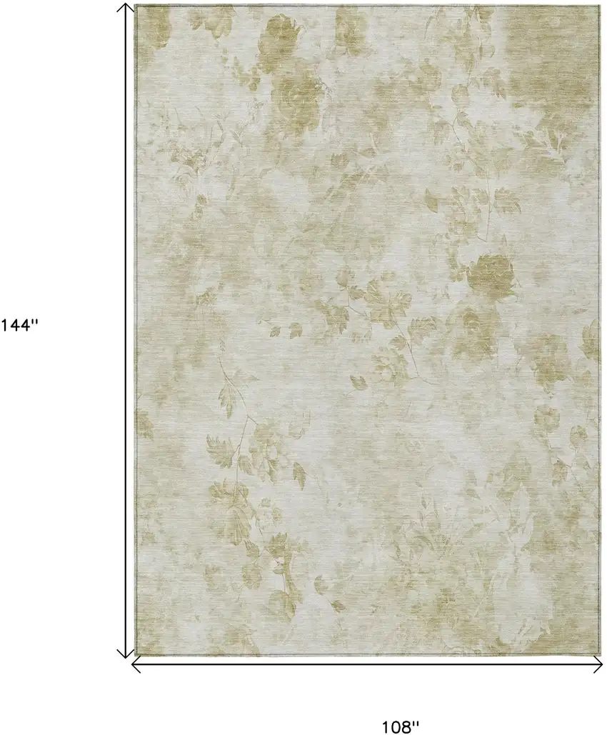 Khaki Beige And Tan Floral Washable Indoor Outdoor Area Rug Photo 7