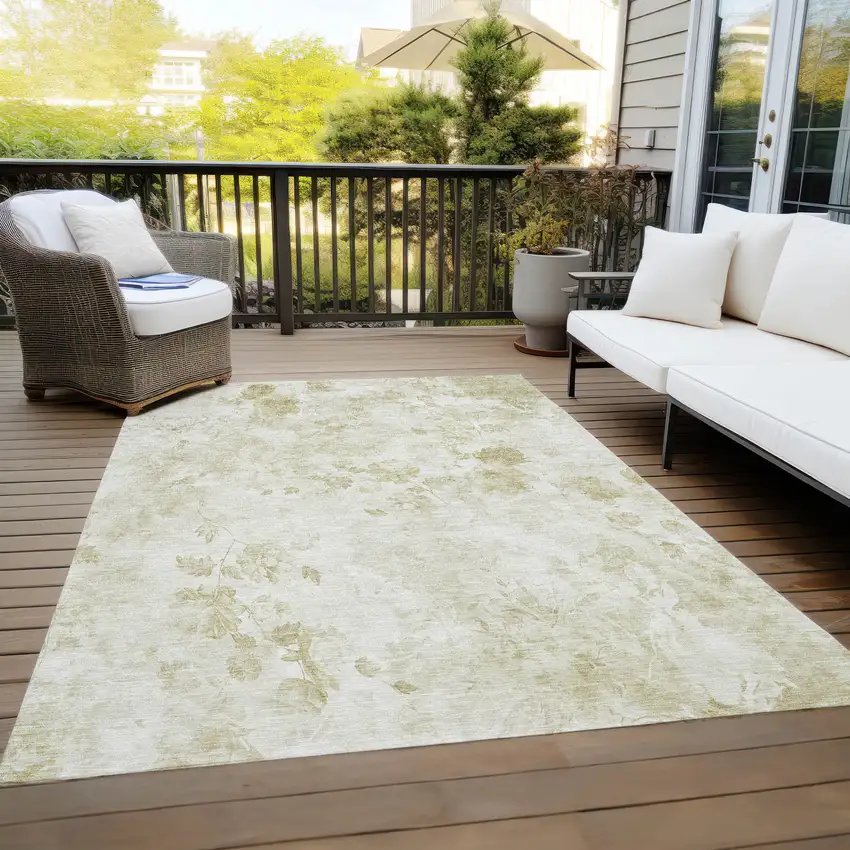 Khaki Beige And Tan Floral Washable Indoor Outdoor Area Rug Photo 9