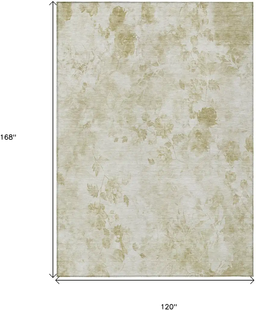 Khaki Beige And Tan Floral Washable Indoor Outdoor Area Rug Photo 7