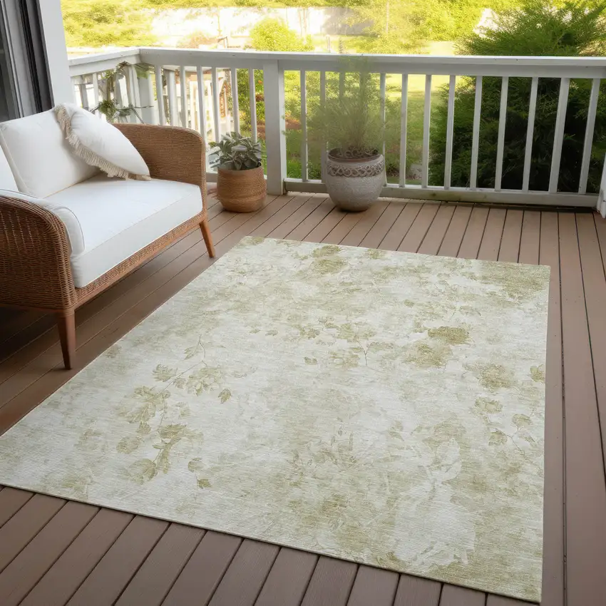 Khaki Beige And Tan Floral Washable Indoor Outdoor Area Rug Photo 7