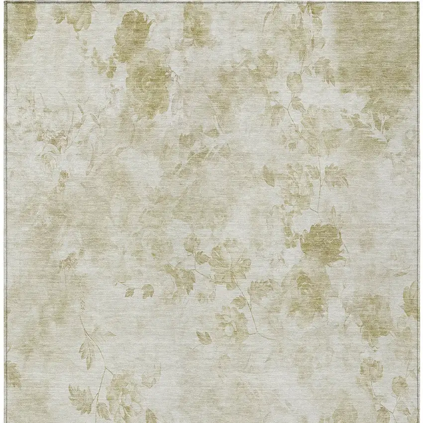 Khaki Beige And Tan Floral Washable Indoor Outdoor Area Rug Photo 6
