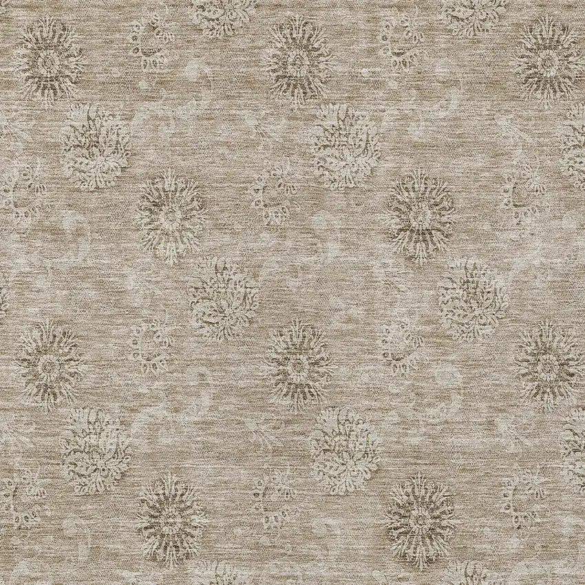 Khaki Beige And Tan Floral Washable Indoor Outdoor Area Rug Photo 5