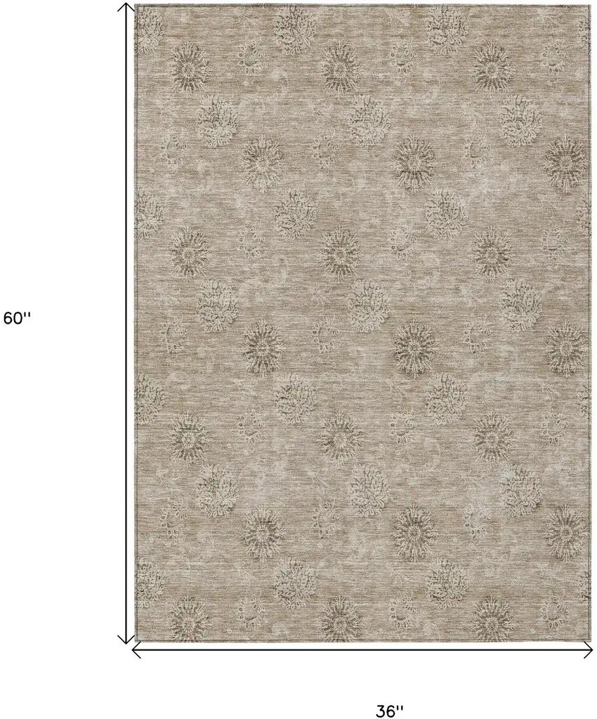 Khaki Beige And Tan Floral Washable Indoor Outdoor Area Rug Photo 7