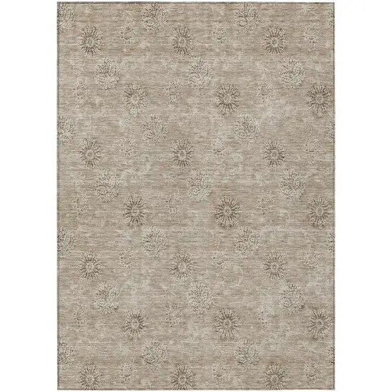 Khaki Beige And Tan Floral Washable Indoor Outdoor Area Rug Photo 2