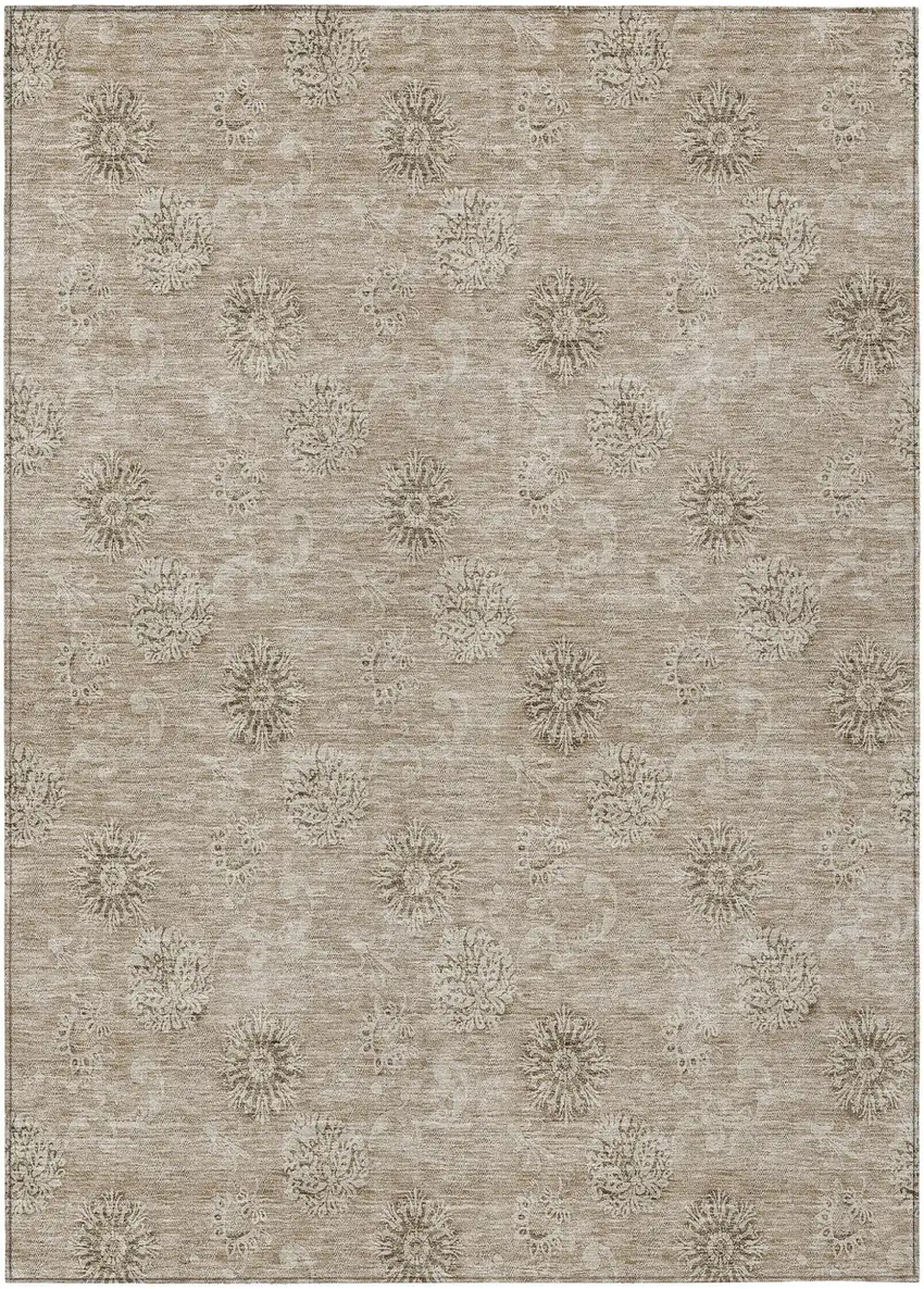 Khaki Beige And Tan Floral Washable Indoor Outdoor Area Rug Photo 2