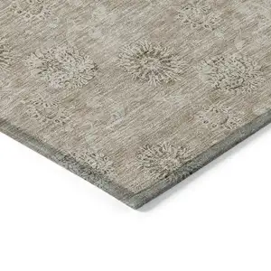 Photo of Khaki Beige And Tan Floral Washable Indoor Outdoor Area Rug