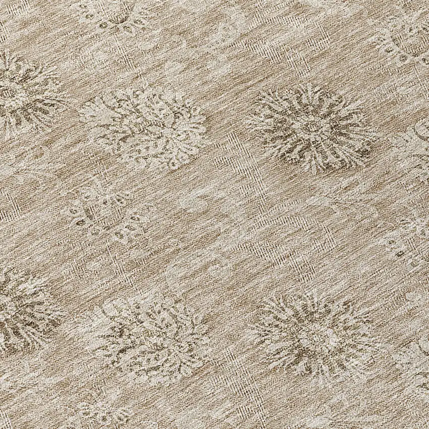 Khaki Beige And Tan Floral Washable Indoor Outdoor Area Rug Photo 7