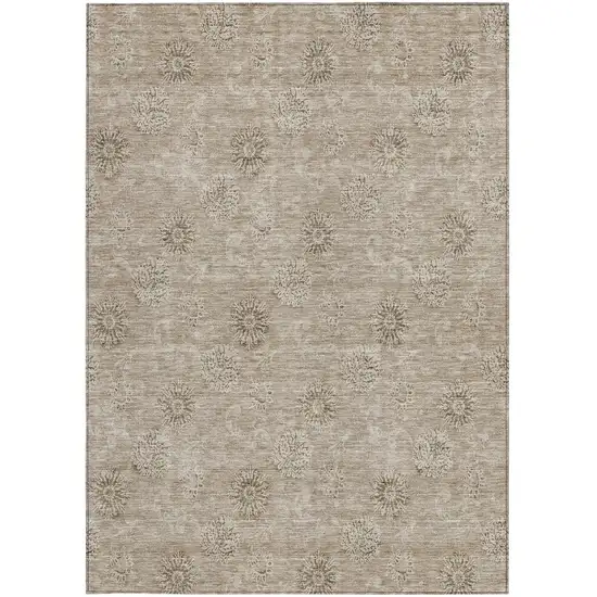Khaki Beige And Tan Floral Washable Indoor Outdoor Area Rug Photo 6