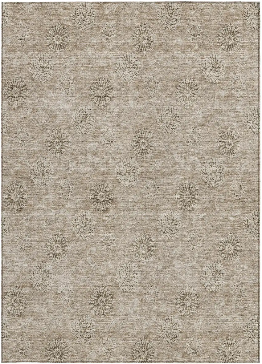 Khaki Beige And Tan Floral Washable Indoor Outdoor Area Rug Photo 7