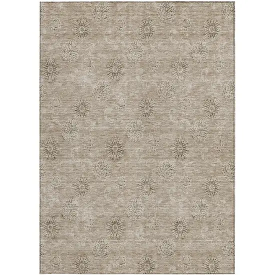 Khaki Beige And Tan Floral Washable Indoor Outdoor Area Rug Photo 7
