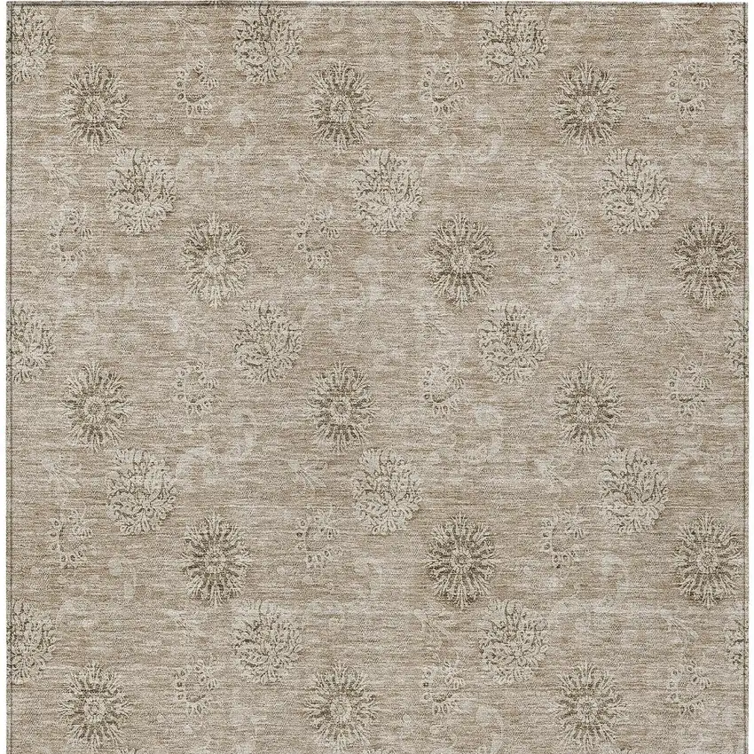 Khaki Beige And Tan Floral Washable Indoor Outdoor Area Rug Photo 6