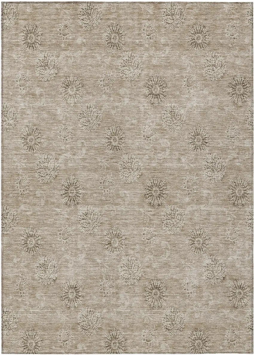 Khaki Beige And Tan Floral Washable Indoor Outdoor Area Rug Photo 2
