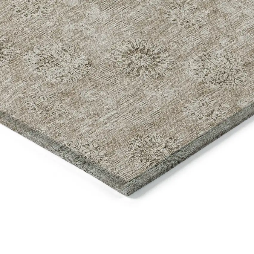 Khaki Beige And Tan Floral Washable Indoor Outdoor Area Rug Photo 5