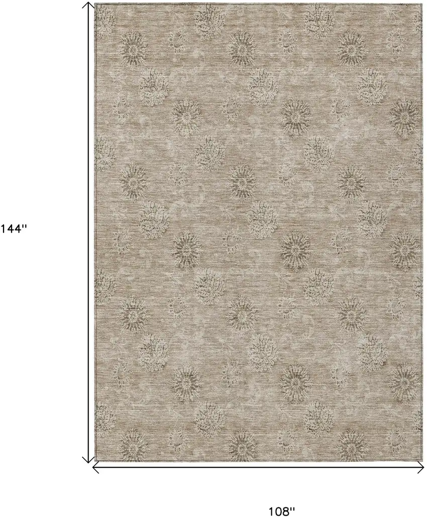 Khaki Beige And Tan Floral Washable Indoor Outdoor Area Rug Photo 3