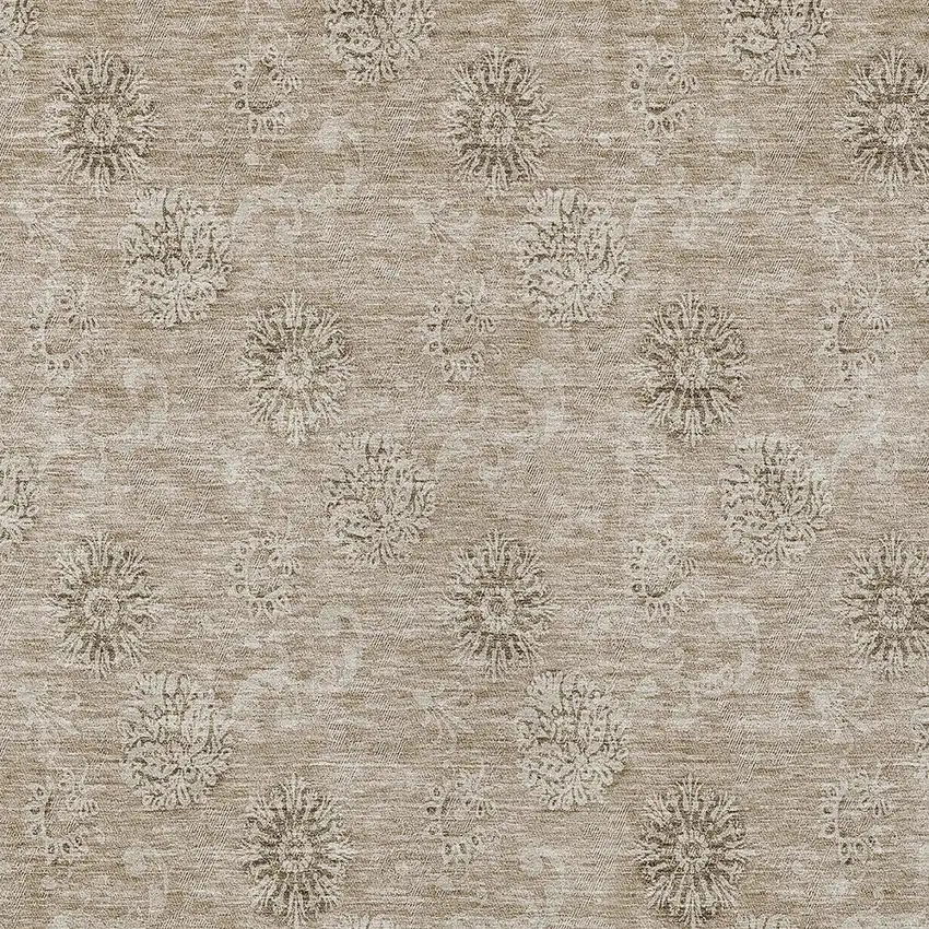 Khaki Beige And Tan Floral Washable Indoor Outdoor Area Rug Photo 6