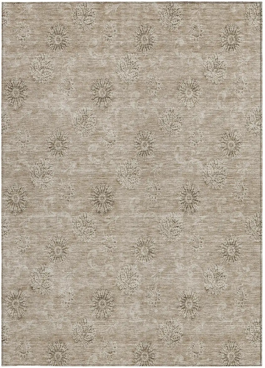 Khaki Beige And Tan Floral Washable Indoor Outdoor Area Rug Photo 7