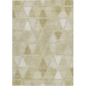 Photo of Khaki Beige And Tan Geometric Washable Indoor Outdoor Area Rug