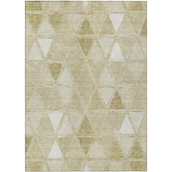 Khaki Beige And Tan Geometric Washable Indoor Outdoor Area Rug Photo 1