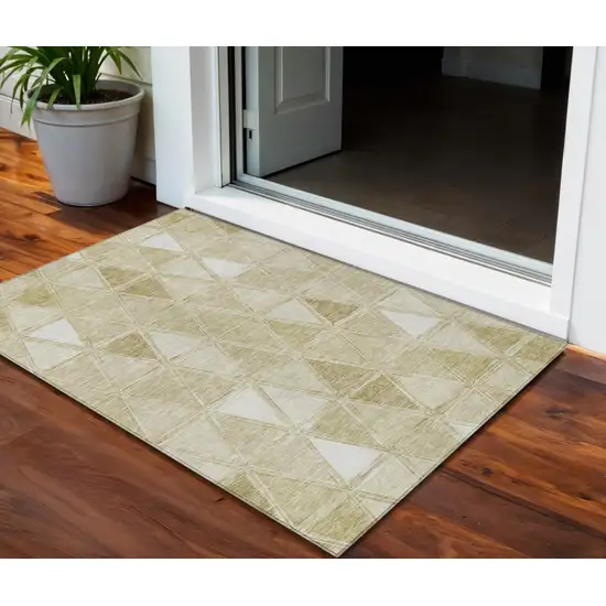 Khaki Beige And Tan Geometric Washable Indoor Outdoor Area Rug Photo 1