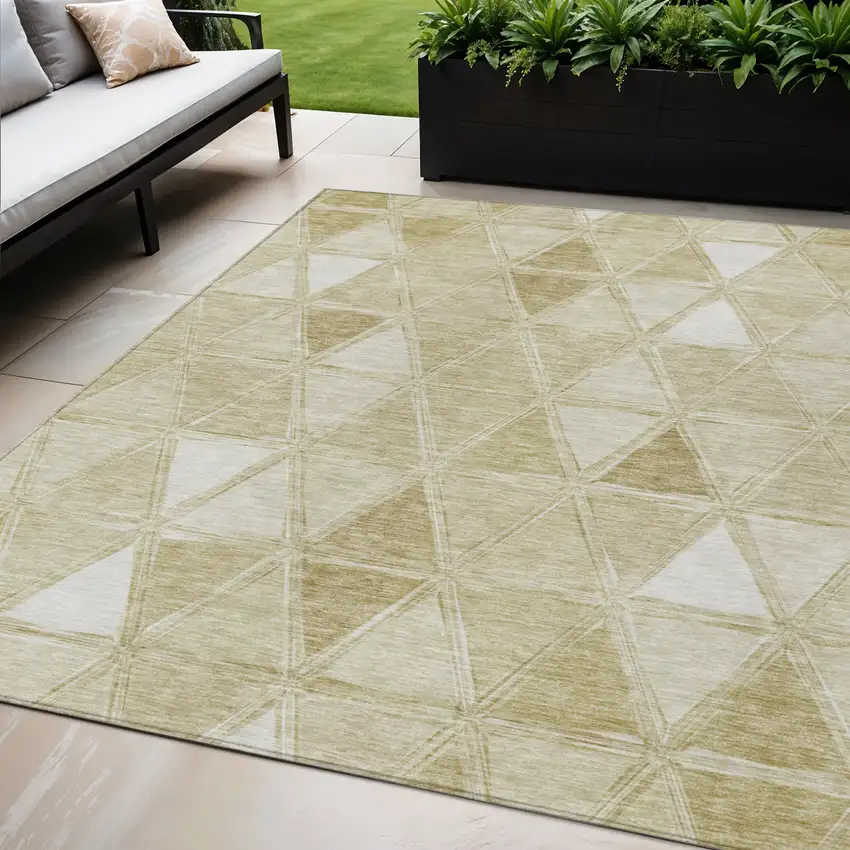 Khaki Beige And Tan Geometric Washable Indoor Outdoor Area Rug Photo 1